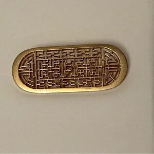 MFA SIGNED BROOCH VINTAGE GOLD TONE INTRICATE OPEN WORK ART DECO 2.5”